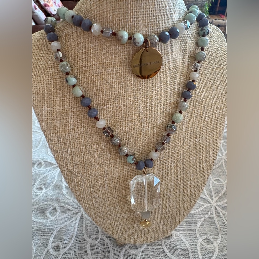 “Unfuckwithable” Multi-Colour Double-Knotted Beaded Necklace with Word Coin